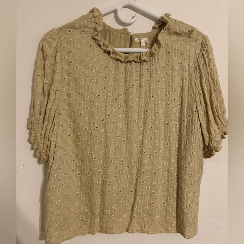 Rylee + Cru Tan Eyelet Puff Sleeve Blouse